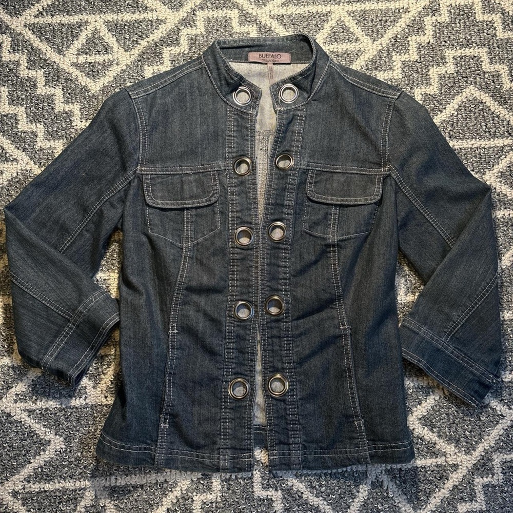 Blue Denim Jacket with grommet Details
